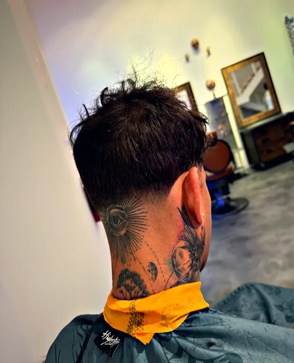 Clean neckline taper seen from behind